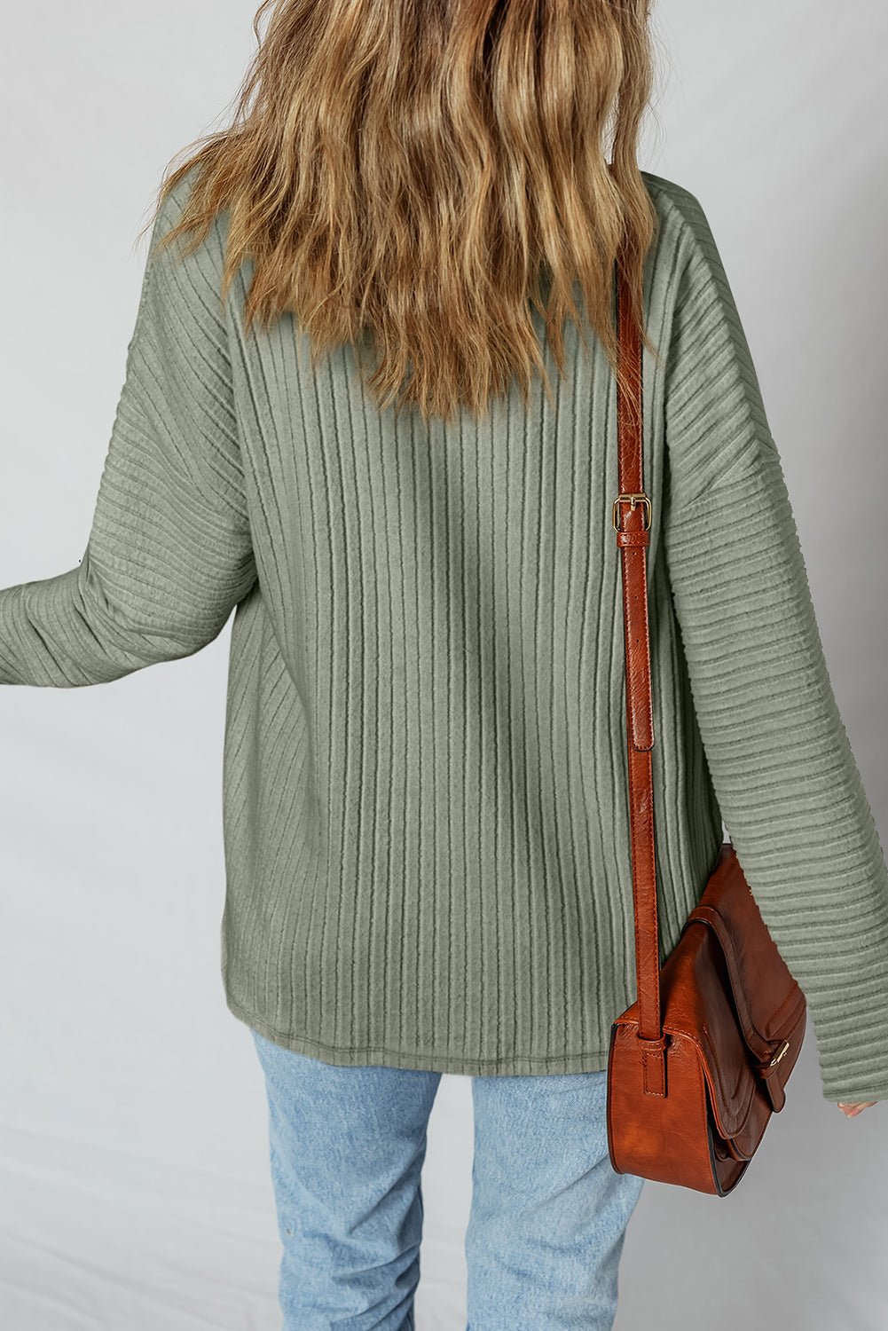 Mist Green Thermal Ribbed Texture Drop Shoulder Button Up Shirt