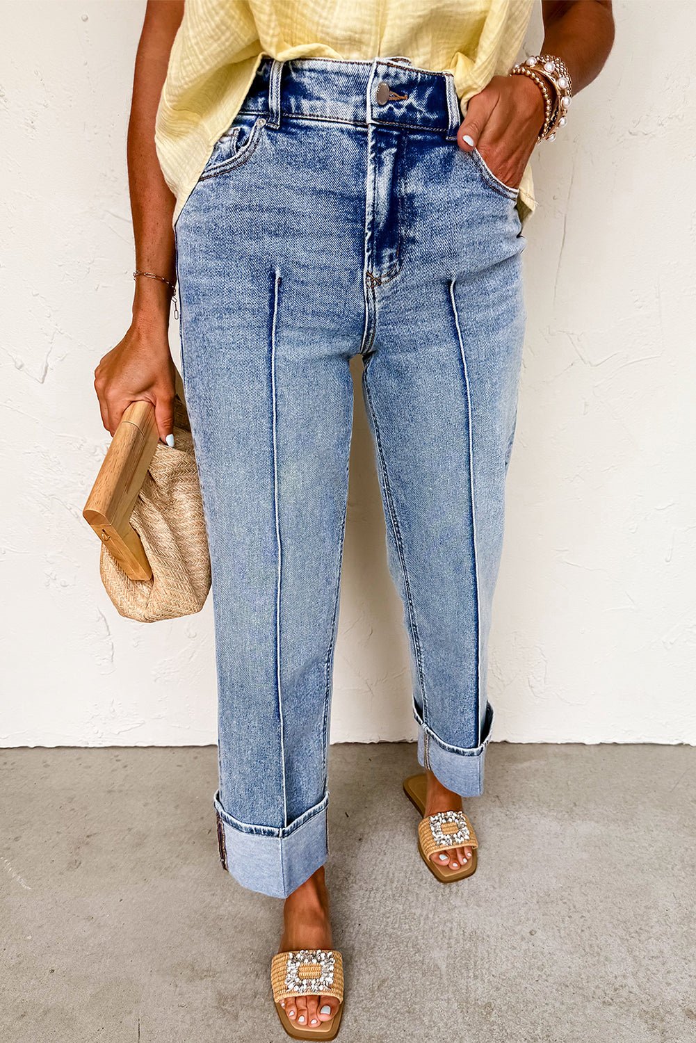 Myosotis Center Seam Straight High Waist Jeans