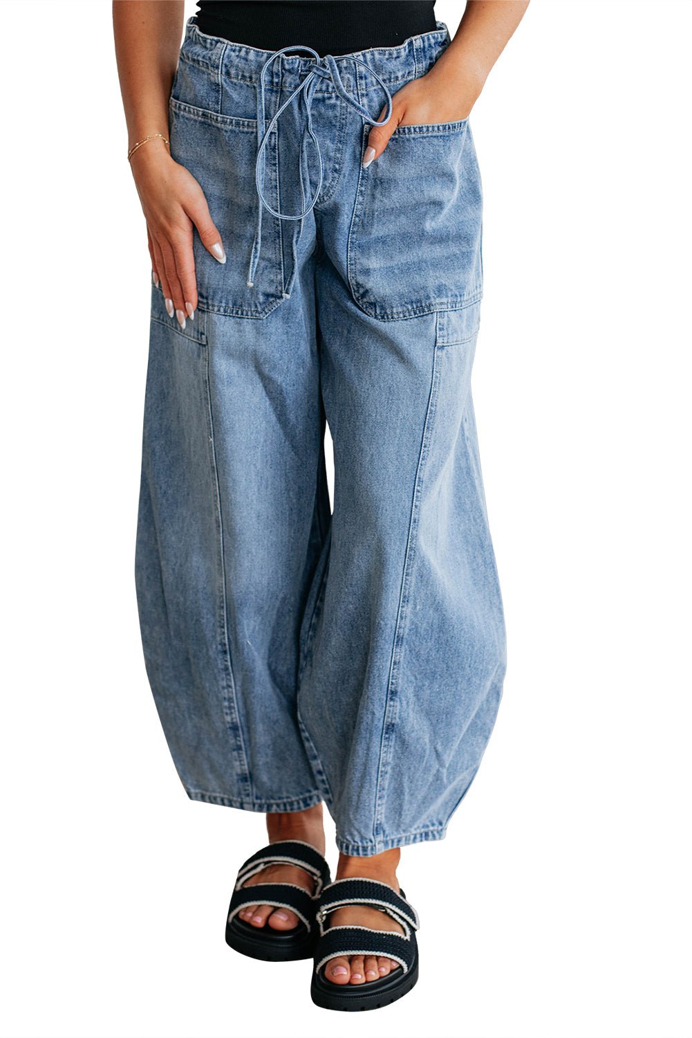 Myosotis Large Patch Pocket Drawstring Paperbag Waist Barrel Jeans