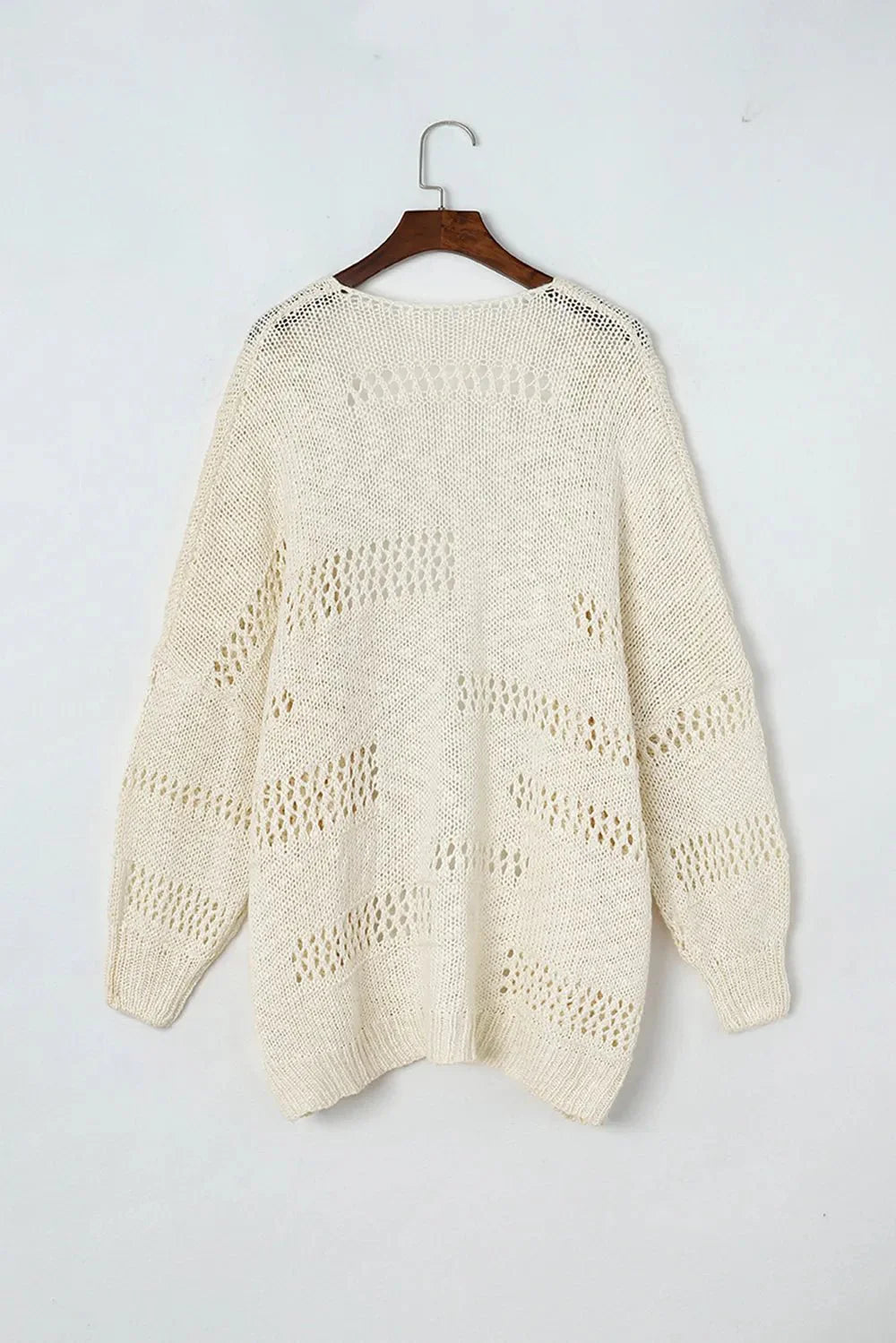 Openwork Open Front Long Sleeve Cardigan