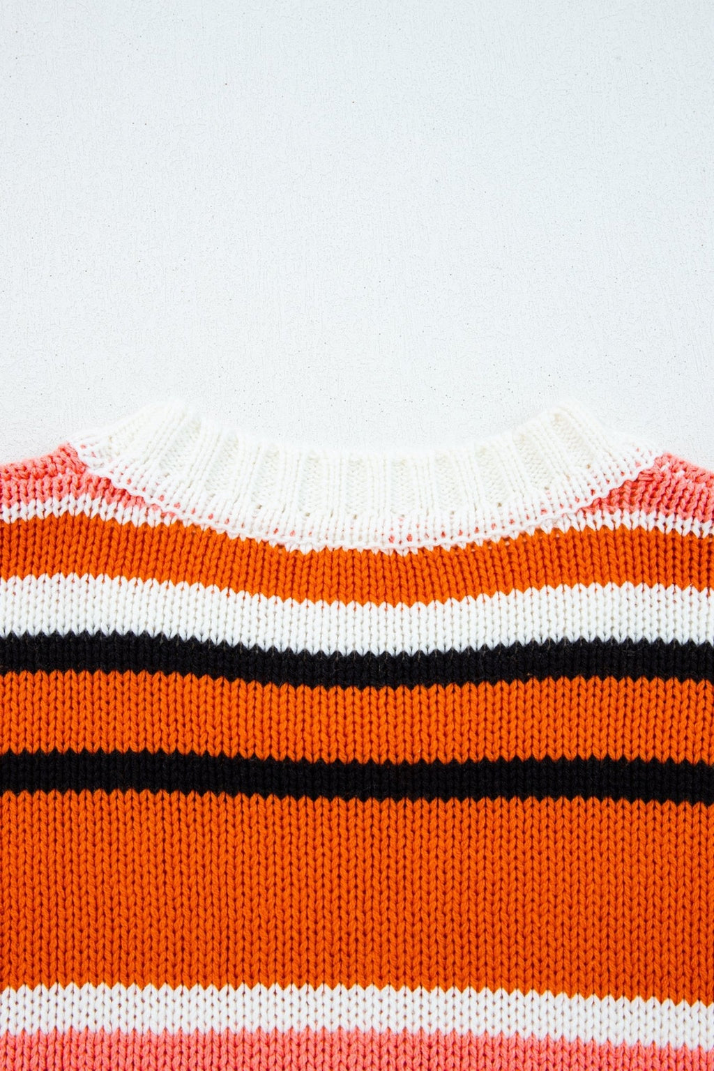 Orange Stripe Drop Shoulder Cropped Pullover Sweater