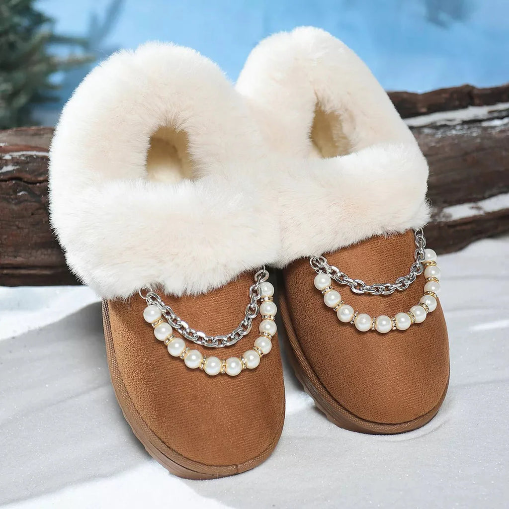 Pearl Embellished Luxury Fur Lined Winter Boots