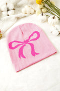 Pink Bow Print Knitted Beanie Hat