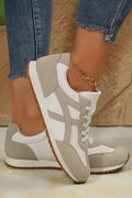 Pink Contrast Lace Up Round Toe Sneakers