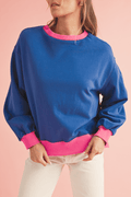 Pink Contrast Trim Bubble Sleeve Sweatshirt