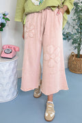 Pink Flower Patch Mineral Washed Cropped Wide Leg Pants