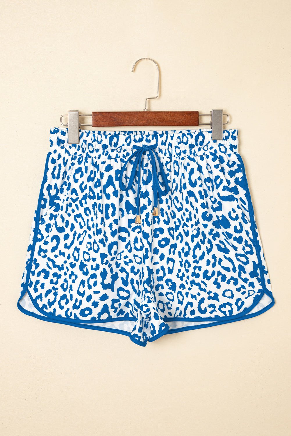 Pink Leopard Elastic Waist Lace Up Contrast Trim Casual Shorts