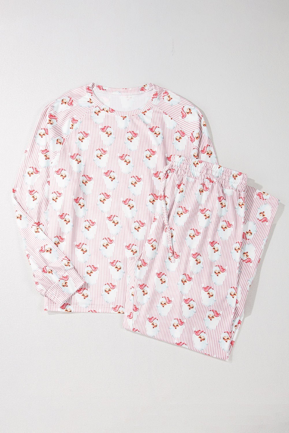 Pink Santa Claus Striped Print Loose Fit Two Piece Loungewear Set