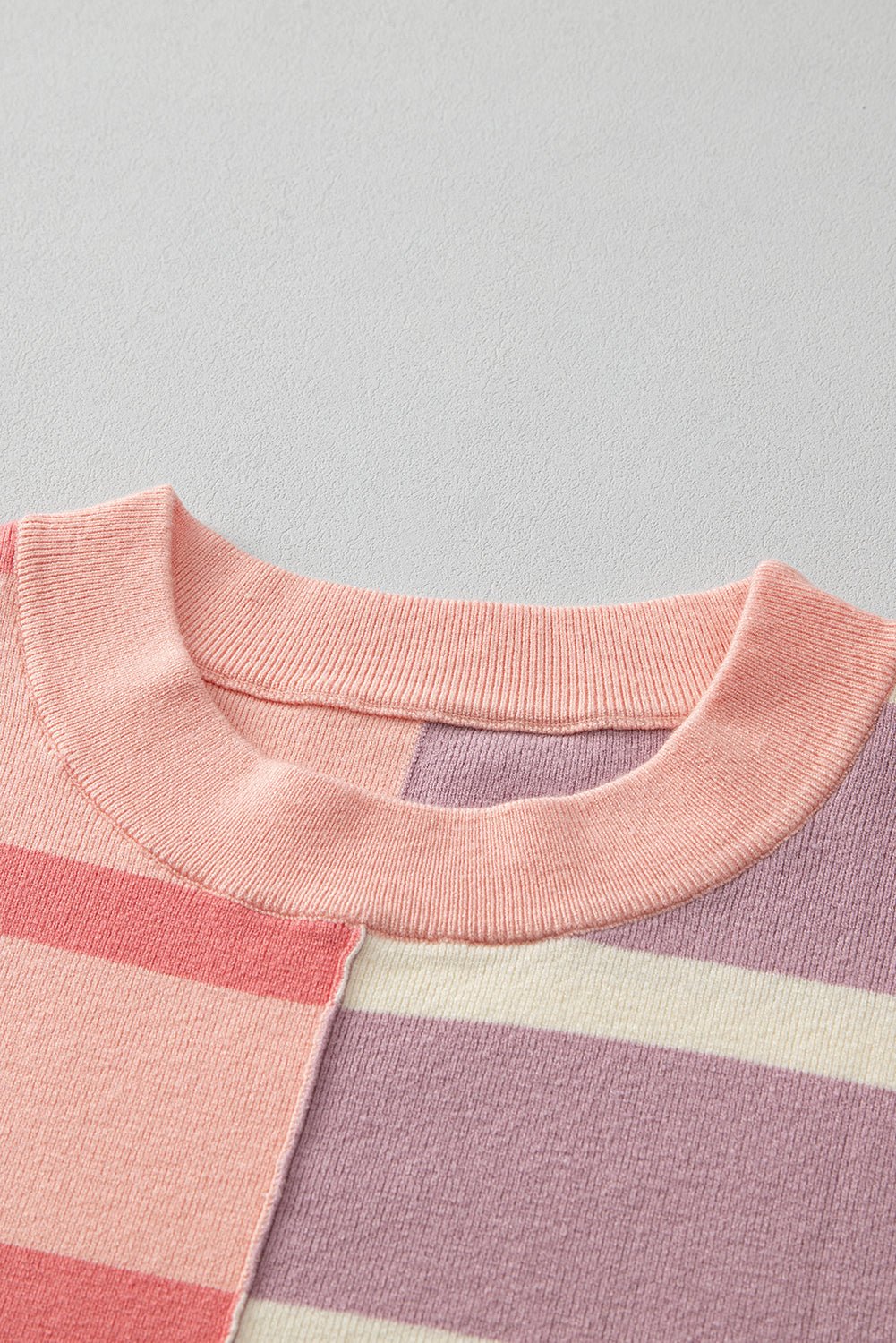 Pink Striped Patchwork Drop Shoulder Sweatshirt