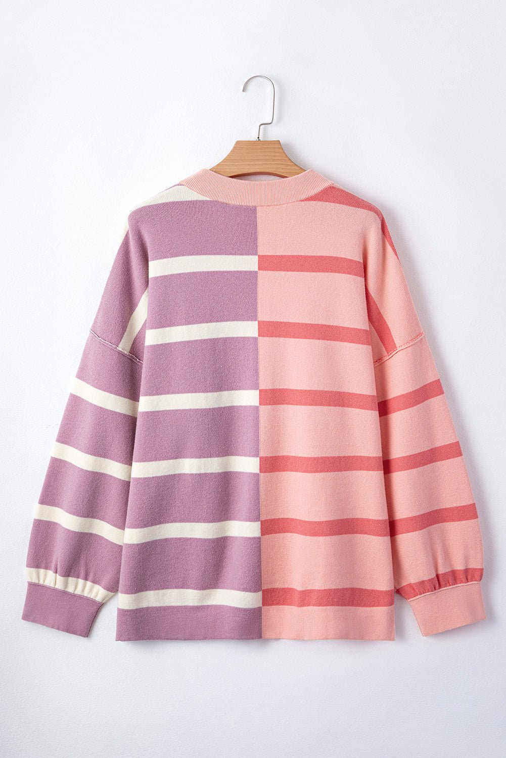 Pink Striped Patchwork Drop Shoulder Sweatshirt