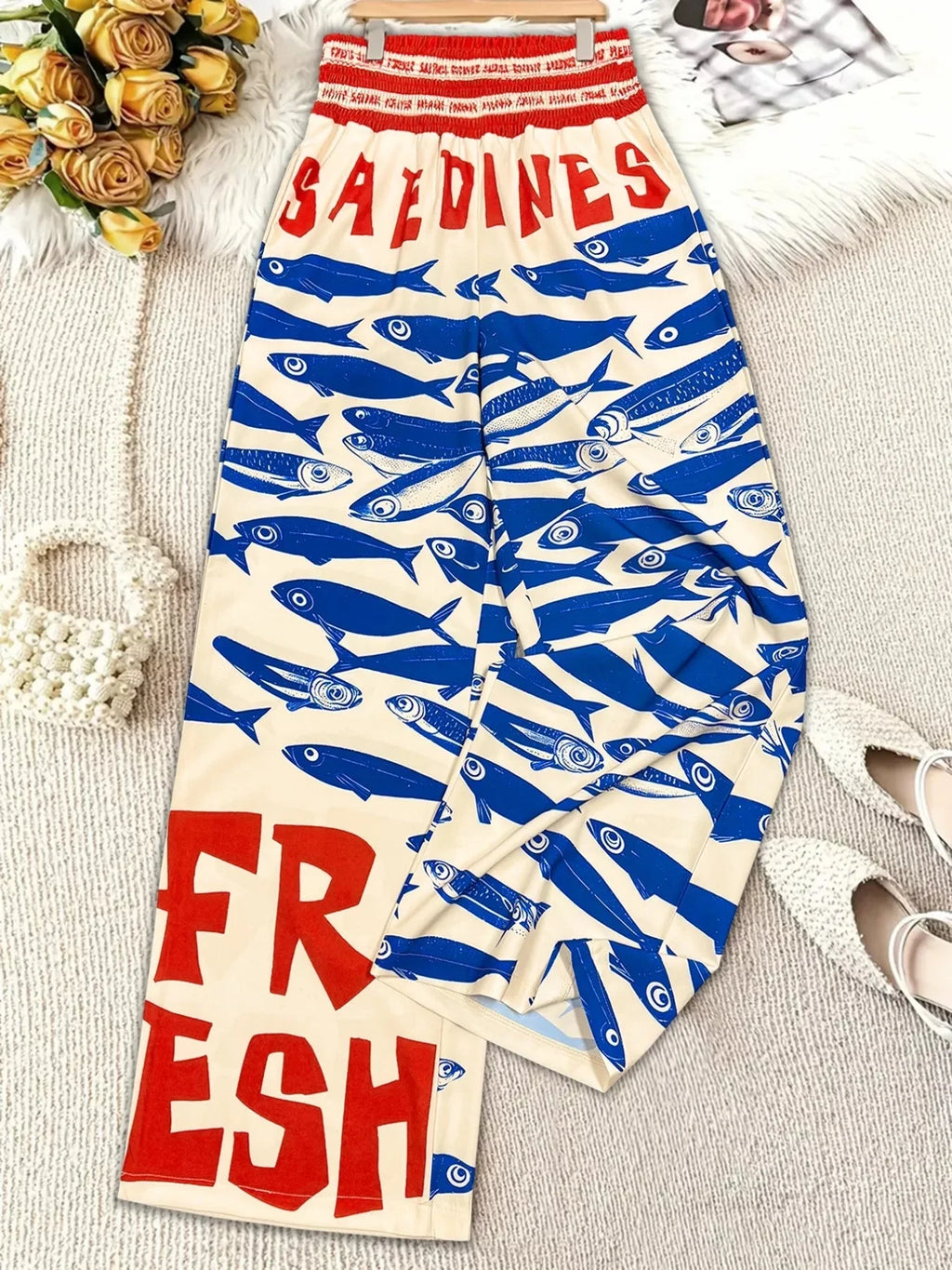 Plus Size Printed Wide Leg Pants