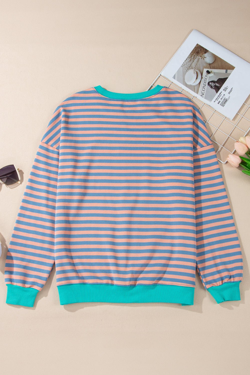 Racing Red Striped Contrast Trim Drop Shoulder Sweatshirt