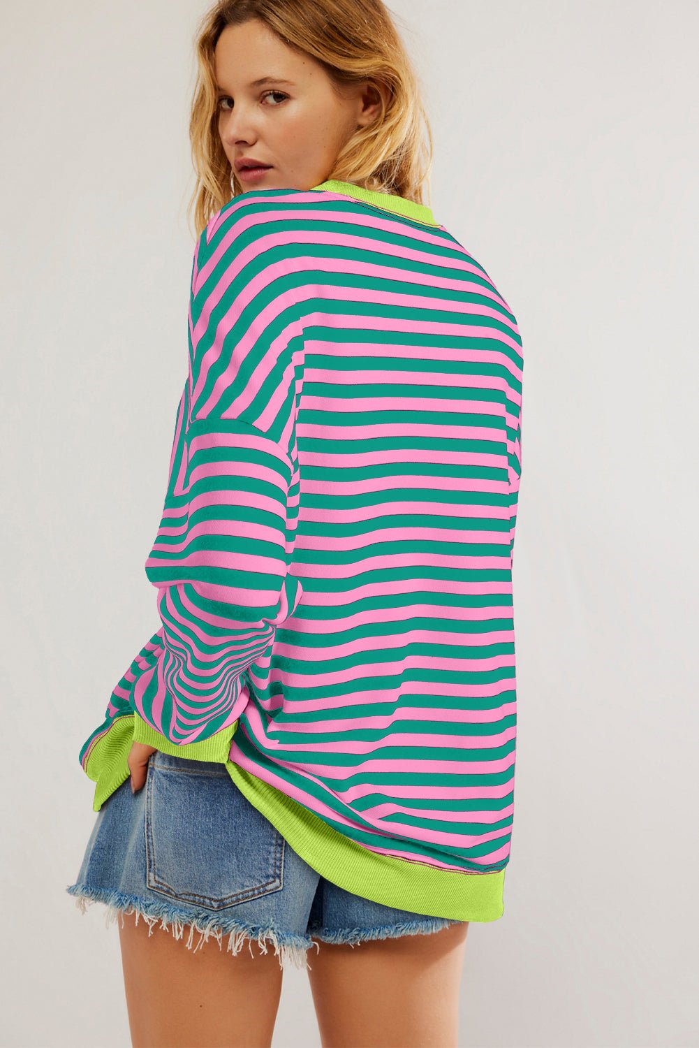 Racing Red Striped Contrast Trim Drop Shoulder Sweatshirt