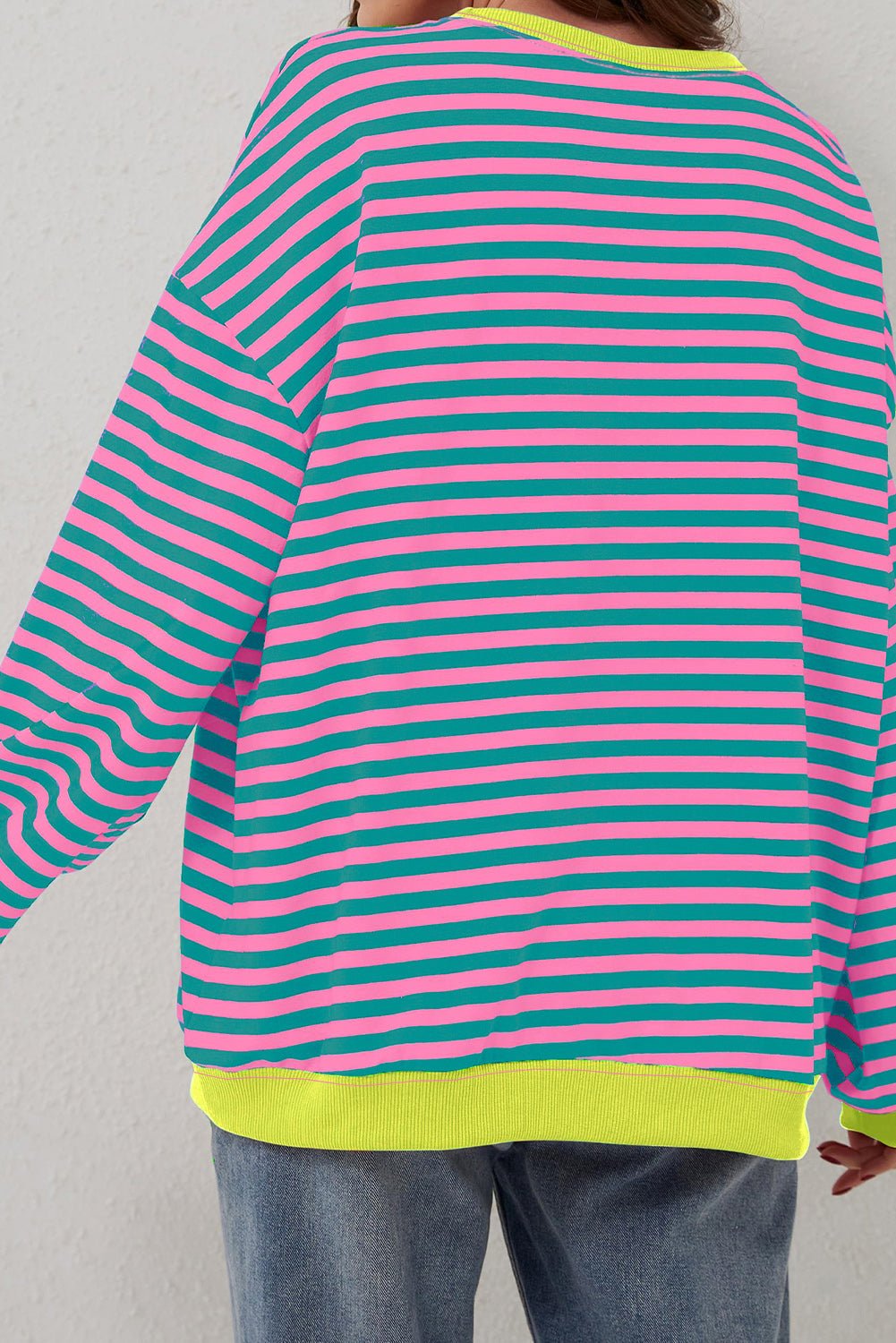 Racing Red Striped Contrast Trim Drop Shoulder Sweatshirt