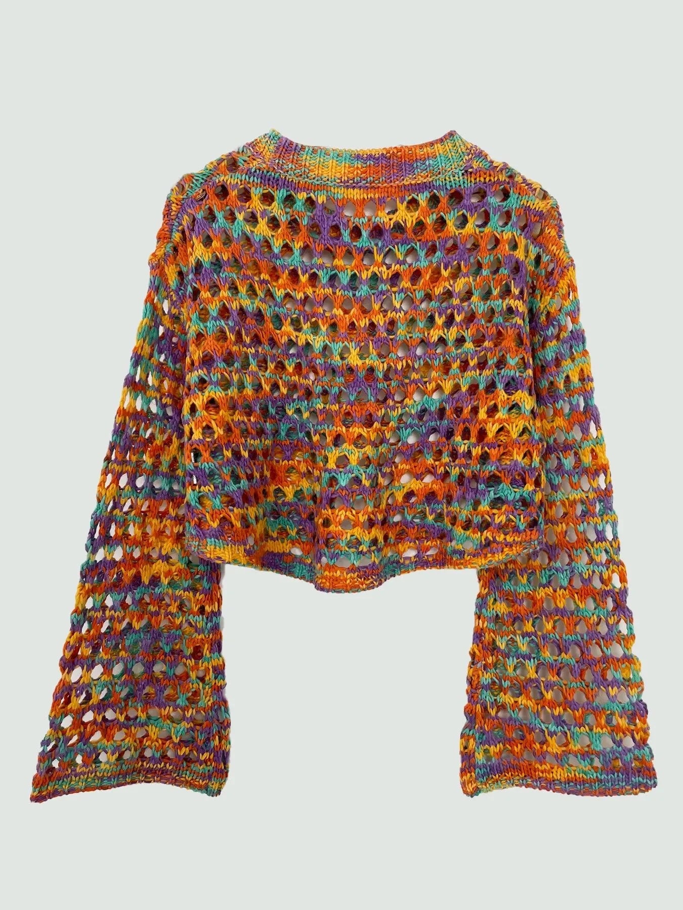 Rainbow Crochet Hollow Out Cropped Sweater