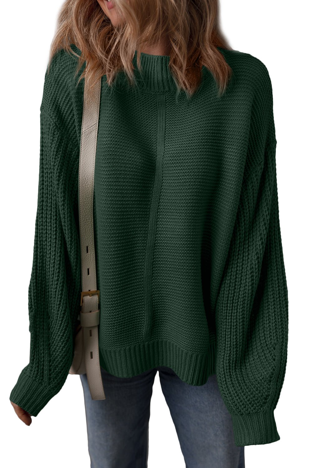 Red Dahlia Solid Color Front Seam Drop Shoulder Loose Sweater