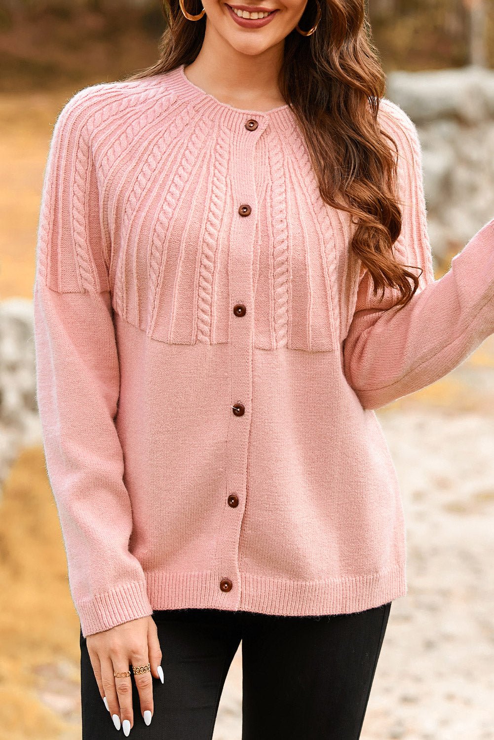 Red Dahlia Solid Color Textured Detail Button Down Long Sleeve Sweater Cardigan