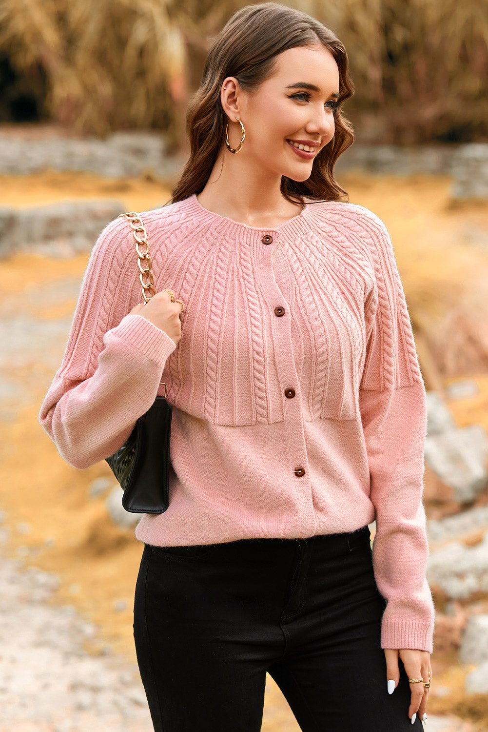 Red Dahlia Solid Color Textured Detail Button Down Long Sleeve Sweater Cardigan
