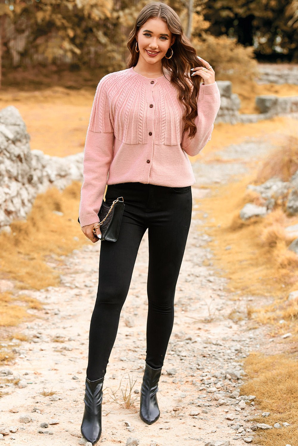 Red Dahlia Solid Color Textured Detail Button Down Long Sleeve Sweater Cardigan