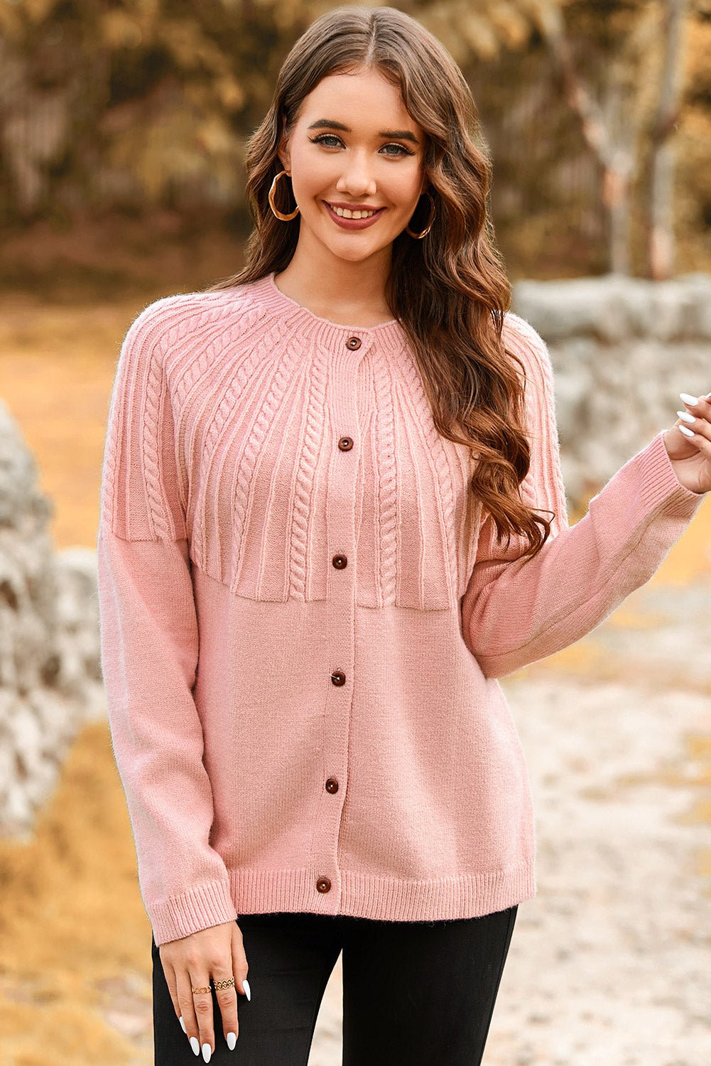 Red Dahlia Solid Color Textured Detail Button Down Long Sleeve Sweater Cardigan