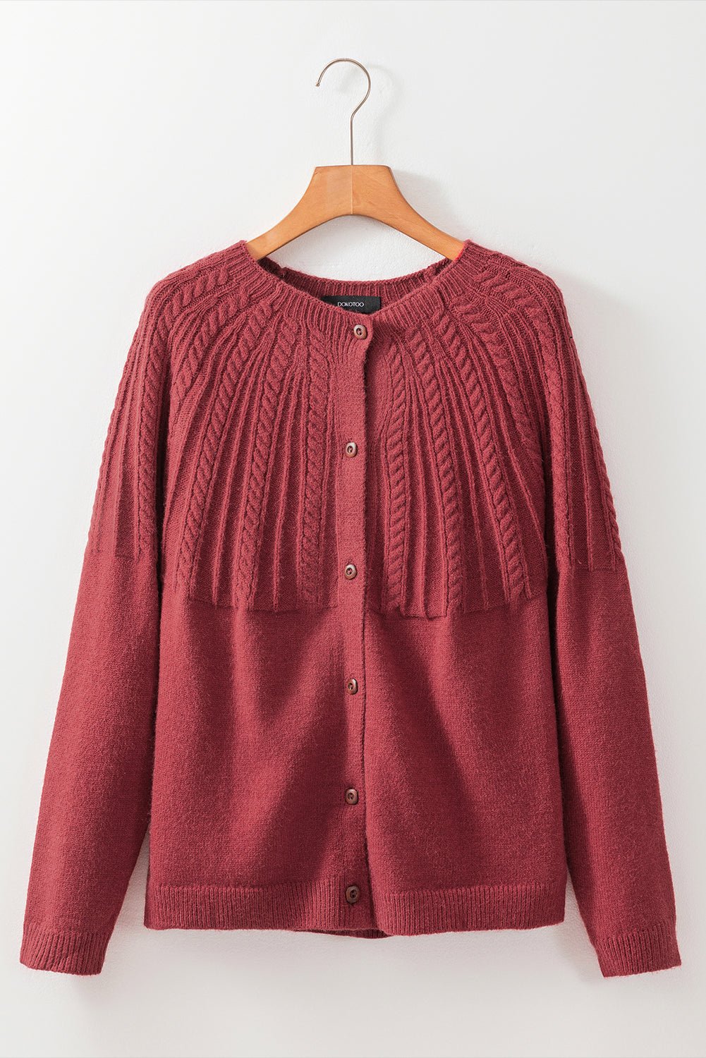 Red Dahlia Solid Color Textured Detail Button Down Long Sleeve Sweater Cardigan