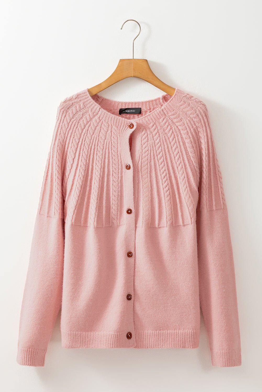 Red Dahlia Solid Color Textured Detail Button Down Long Sleeve Sweater Cardigan