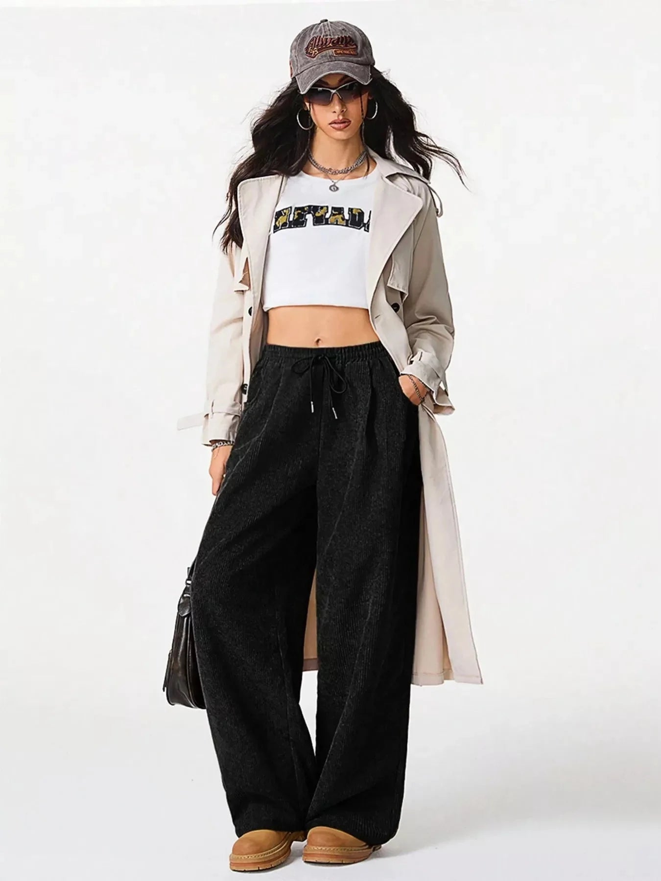 Relaxed Fit Corduroy Pants with Drawstring