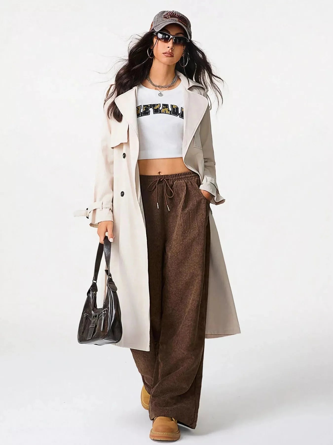 Relaxed Fit Corduroy Pants with Drawstring