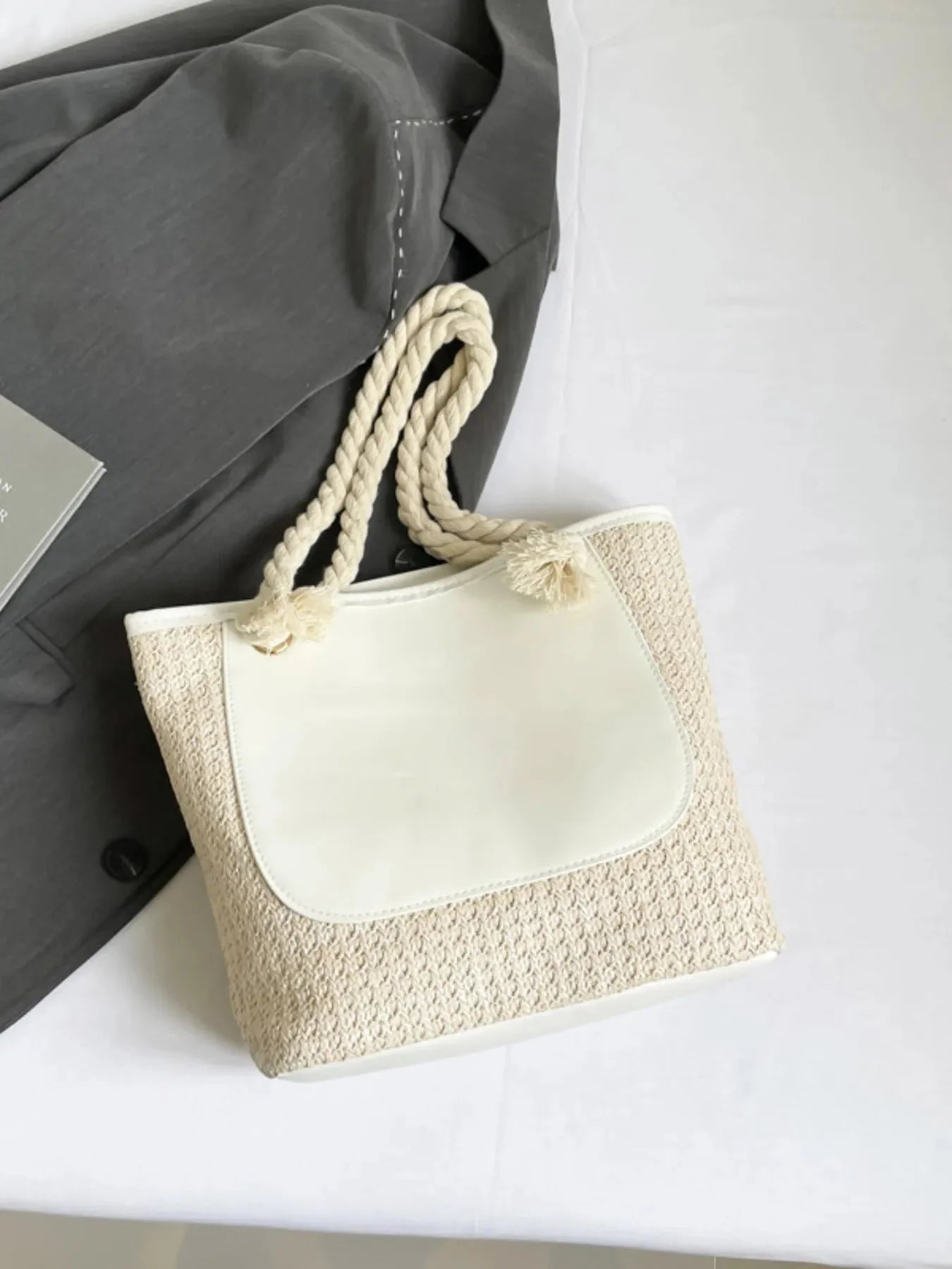 Rope Handle Straw Tote Bag