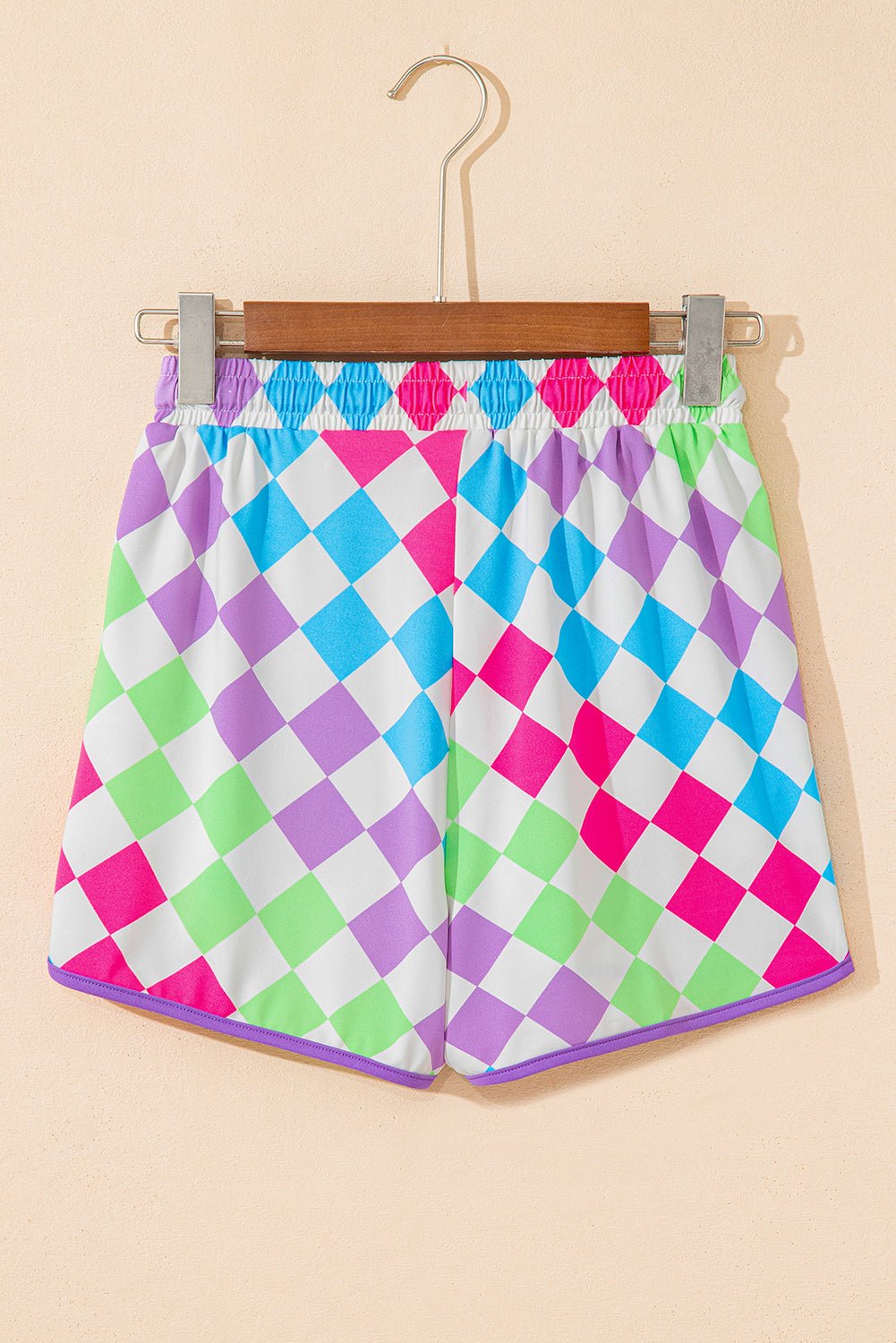 Rose Checkered Drawstring Elastic Waist Casual Shorts