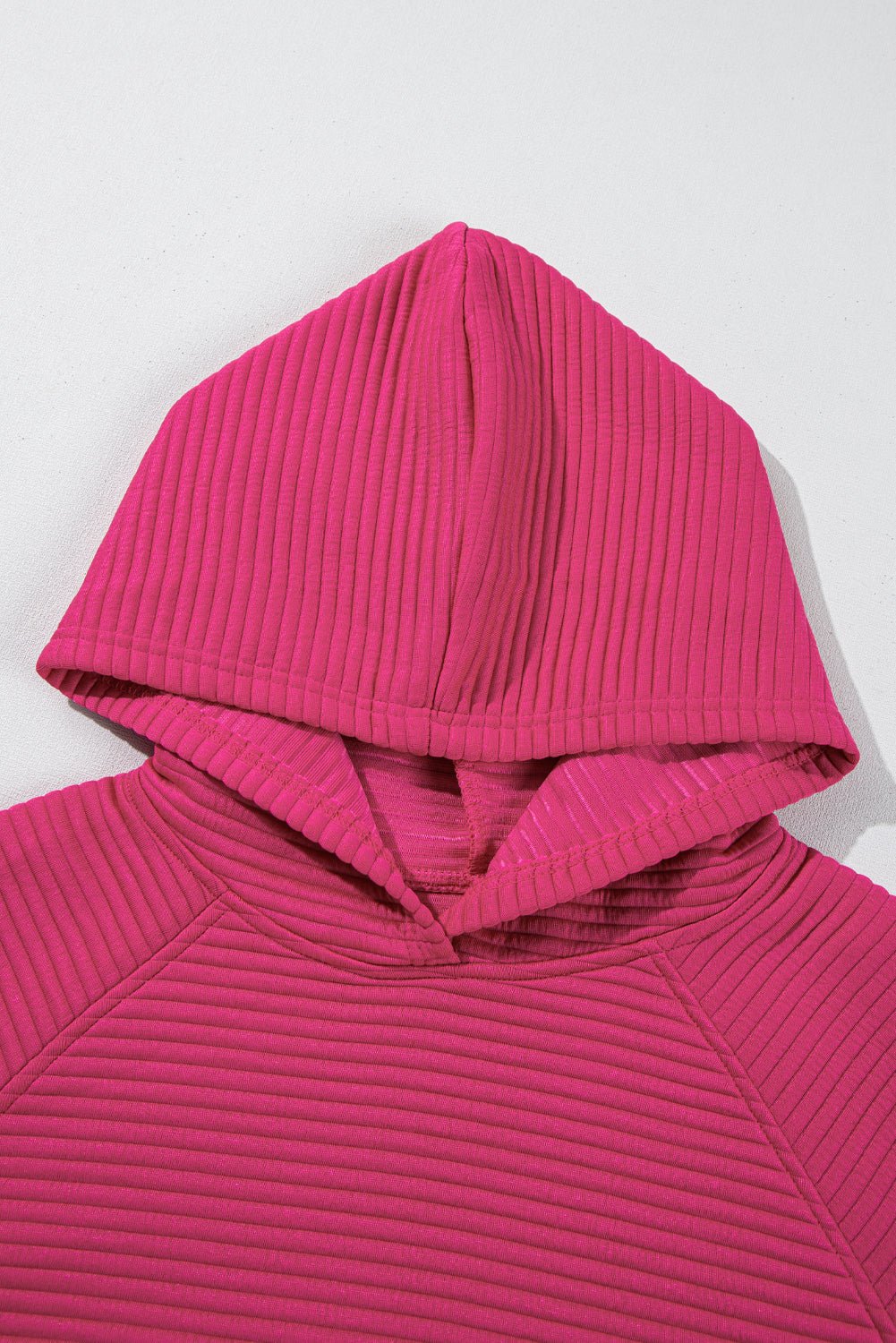 Rose Red Kangaroo Pocket Plain Textured Hoodie