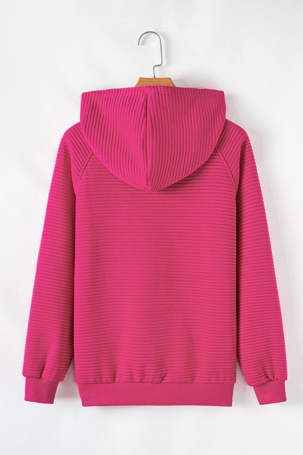 Rose Red Kangaroo Pocket Plain Textured Hoodie
