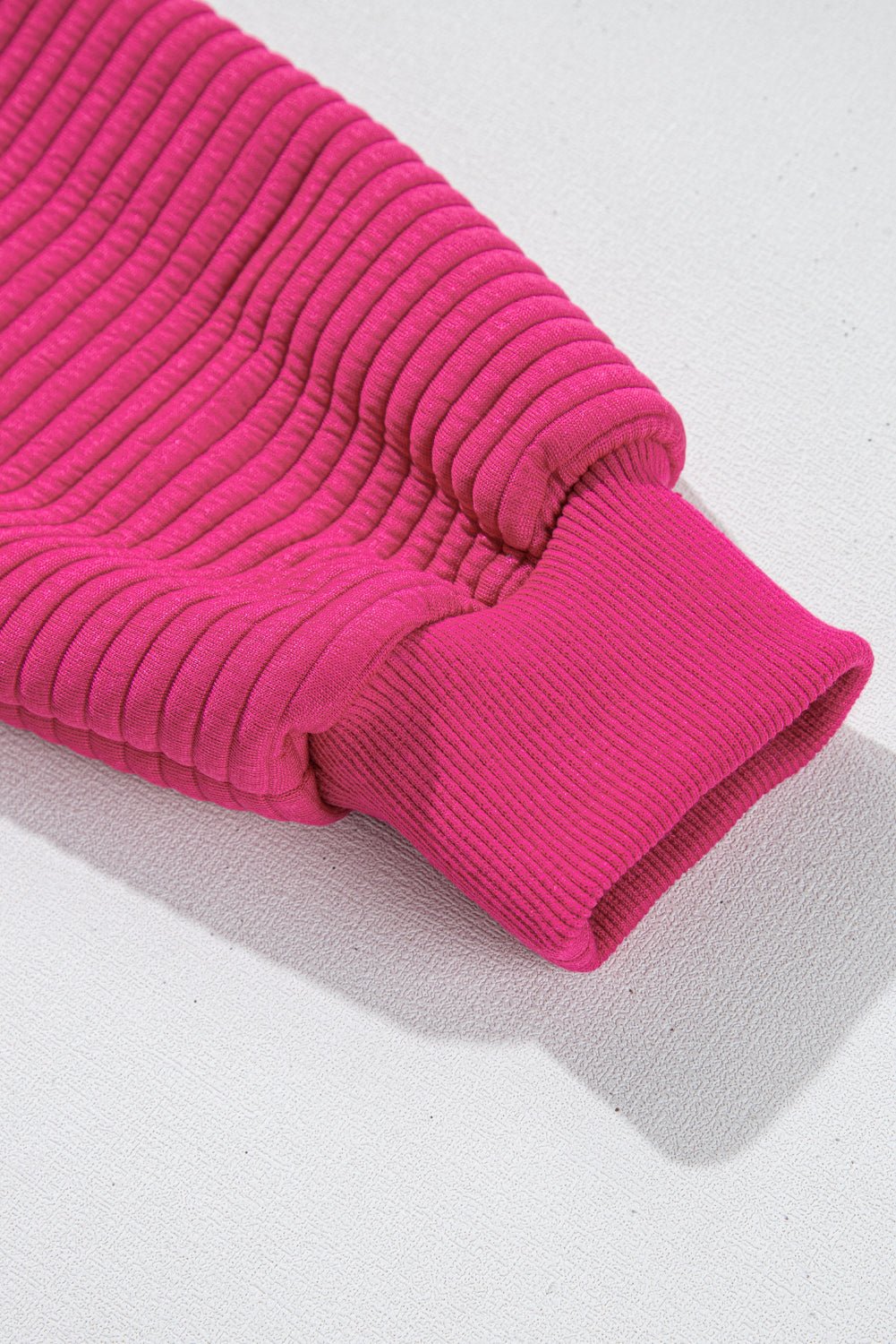 Rose Red Kangaroo Pocket Plain Textured Hoodie