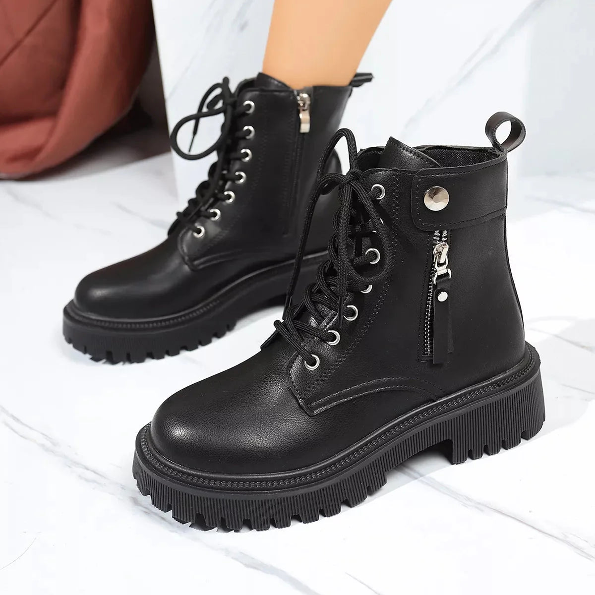 Round Toe Block Heels Boots