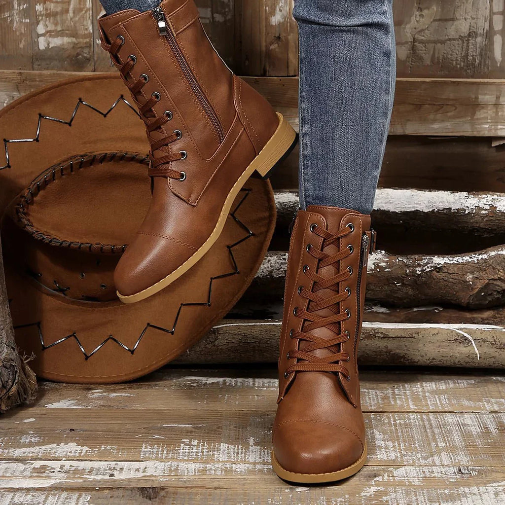 Round Toe Block Heels Boots