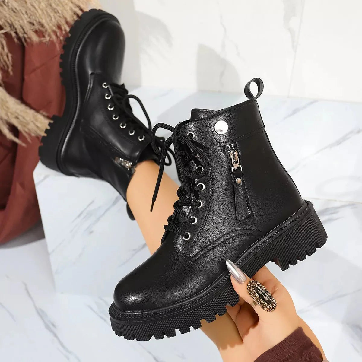 Round Toe Block Heels Boots