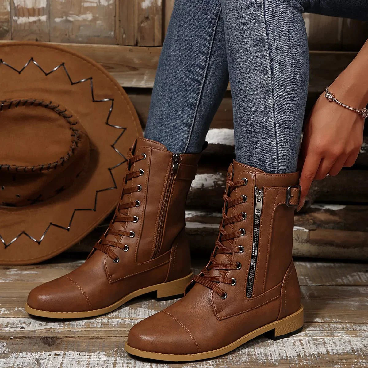 Round Toe Block Heels Boots