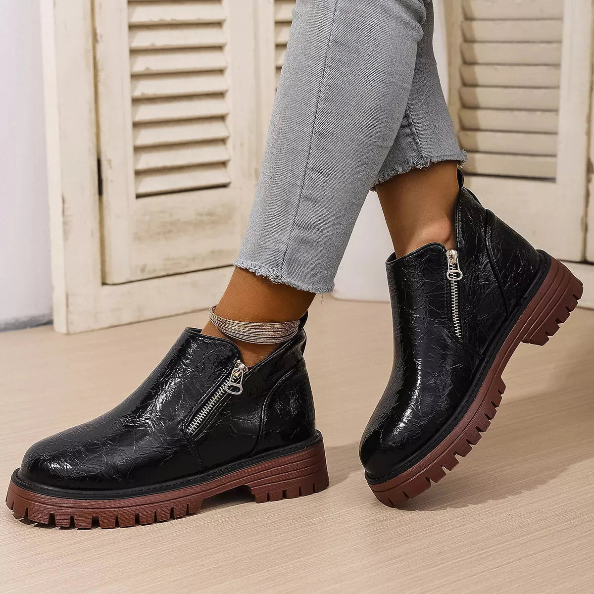 Round Toe Block Heels Boots