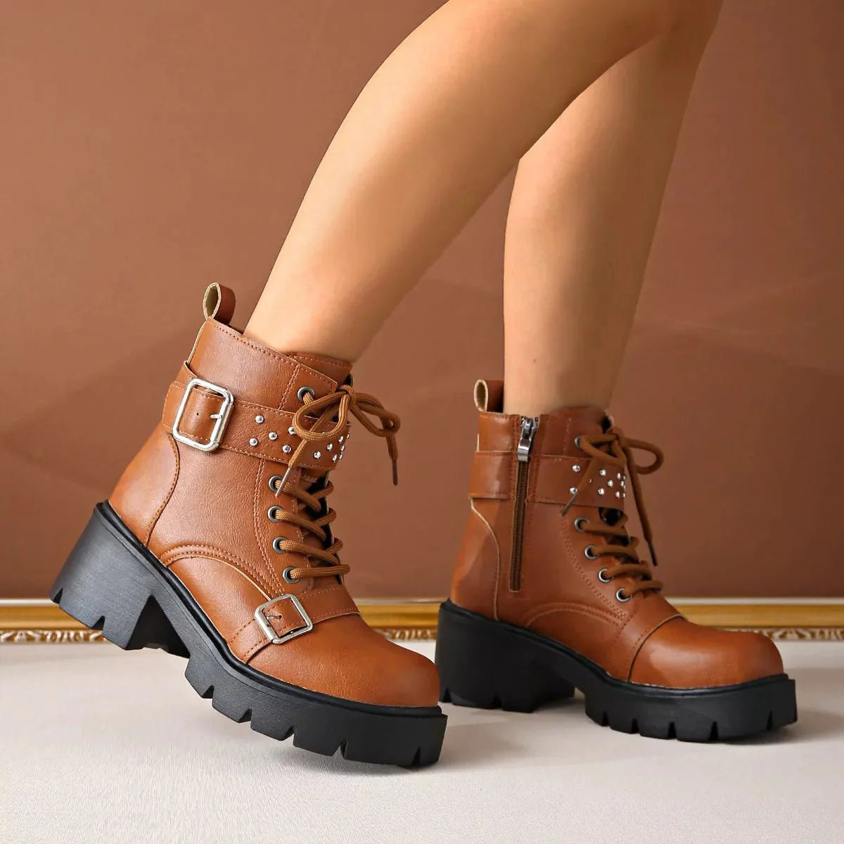 Round Toe Block Heels Boots