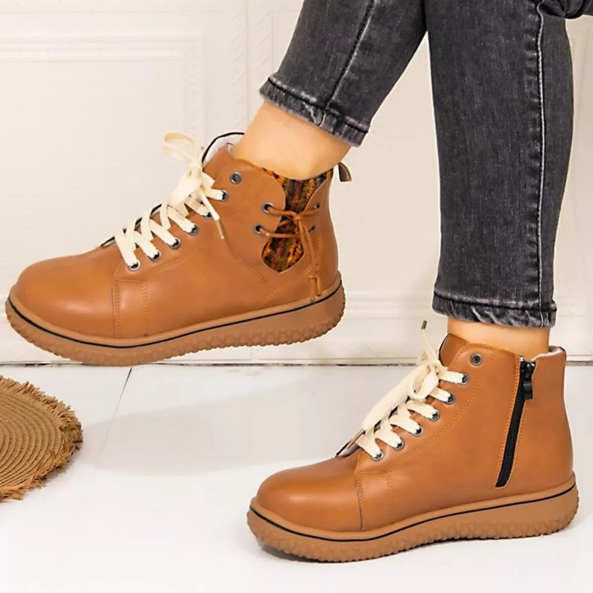 Round Toe Platform Ankle Boots