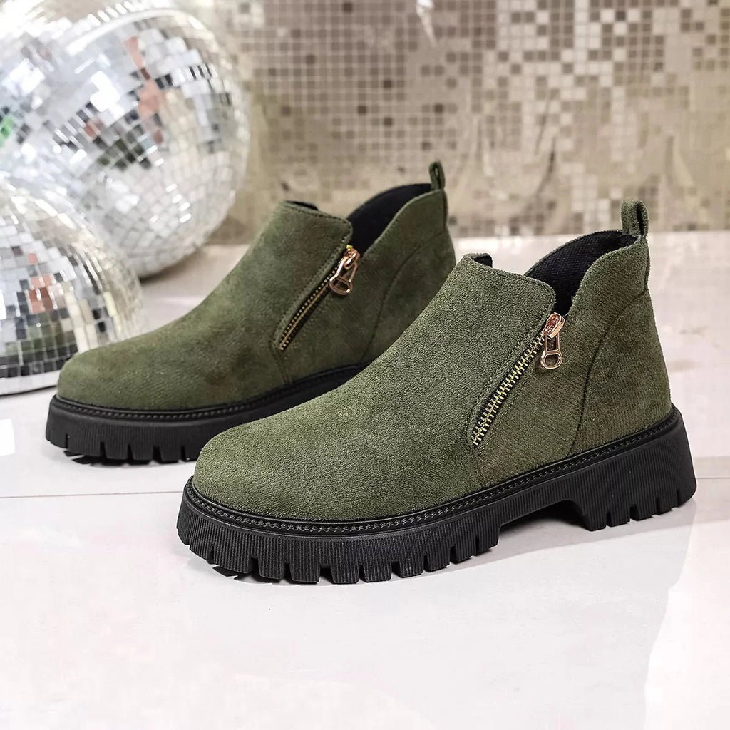 Round Toe Side Zip Ankle Boots