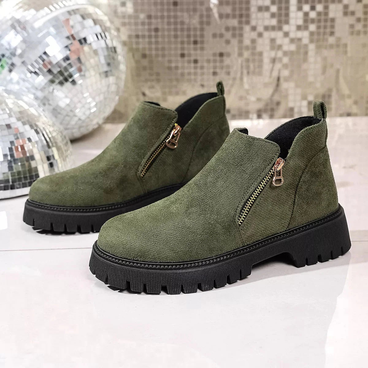 Round Toe Side Zip Ankle Boots