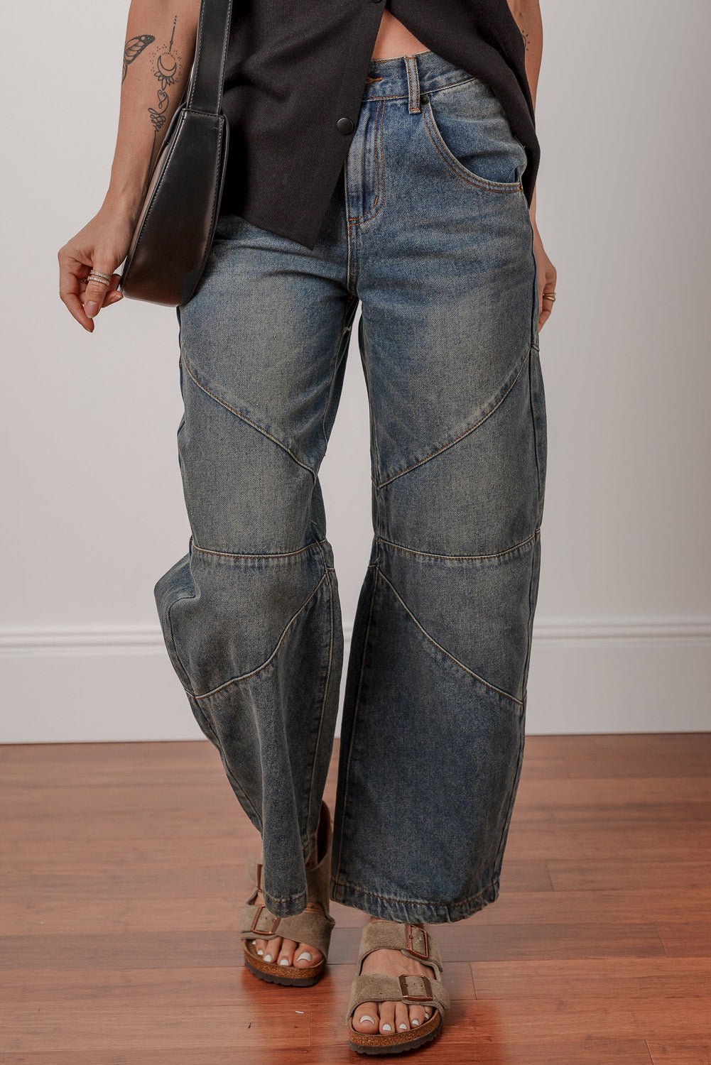 Sail Blue Criss Cross Straight Leg High Waist Jeans