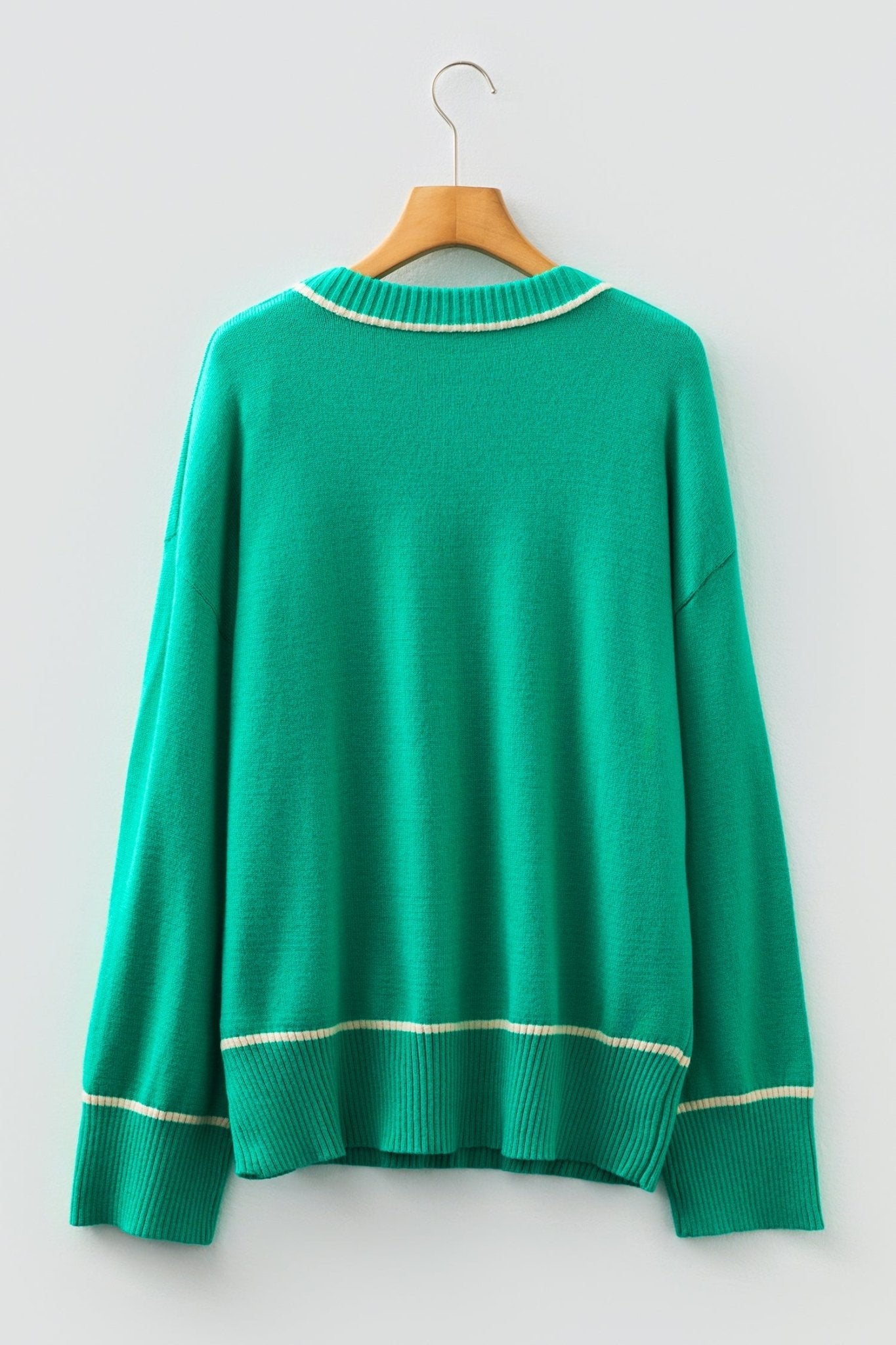 Sea Green Contrast Detail Drop Shoulder Baggy Sweater