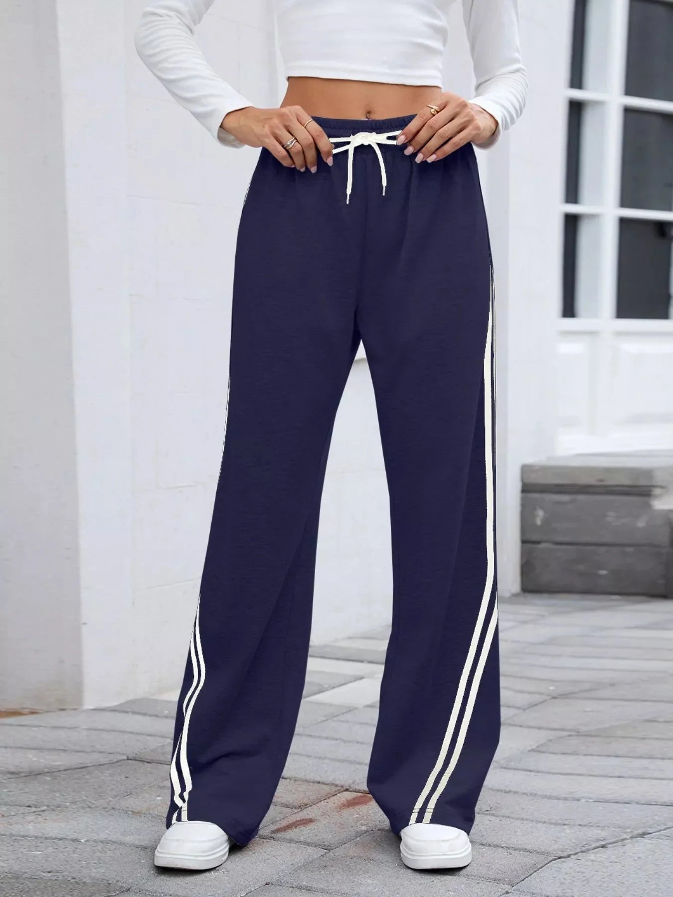 Side Striped Wide Leg Pants