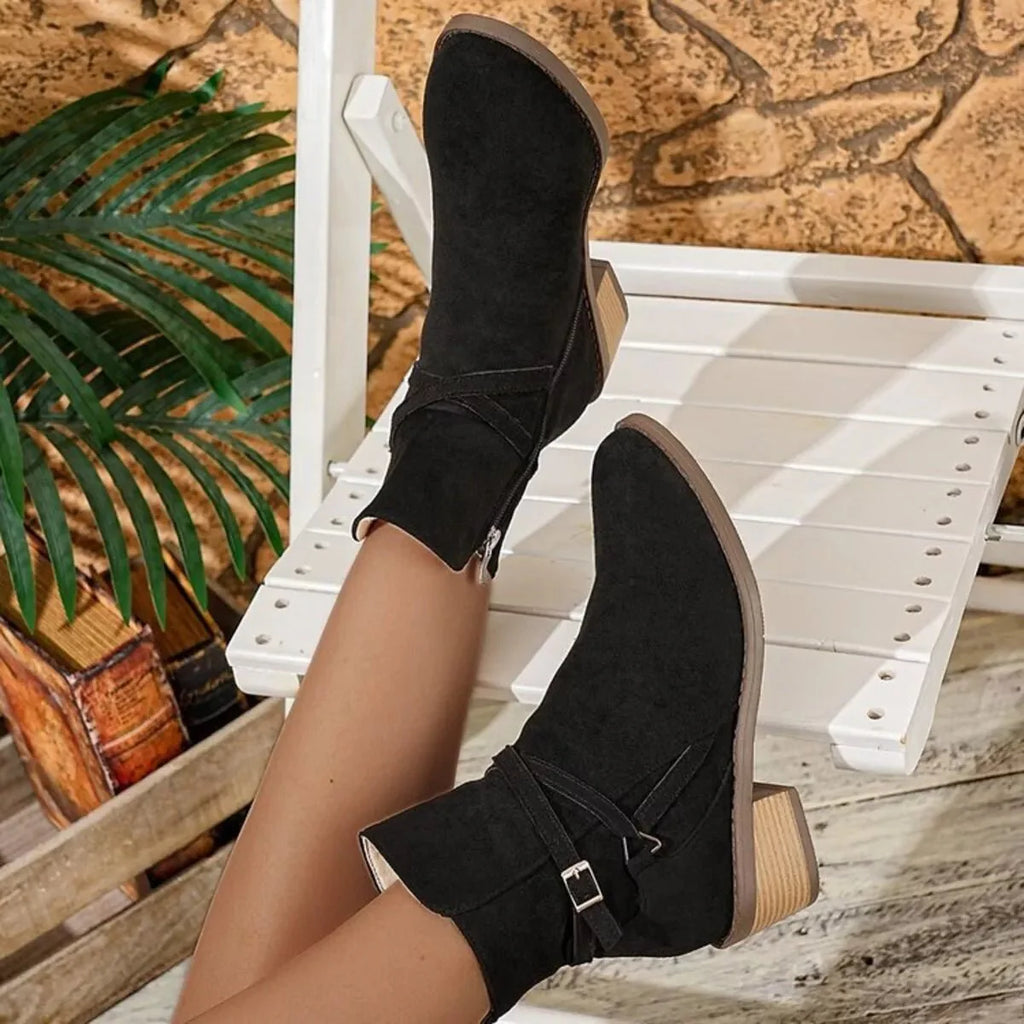 Side Zip Block Heels Boots