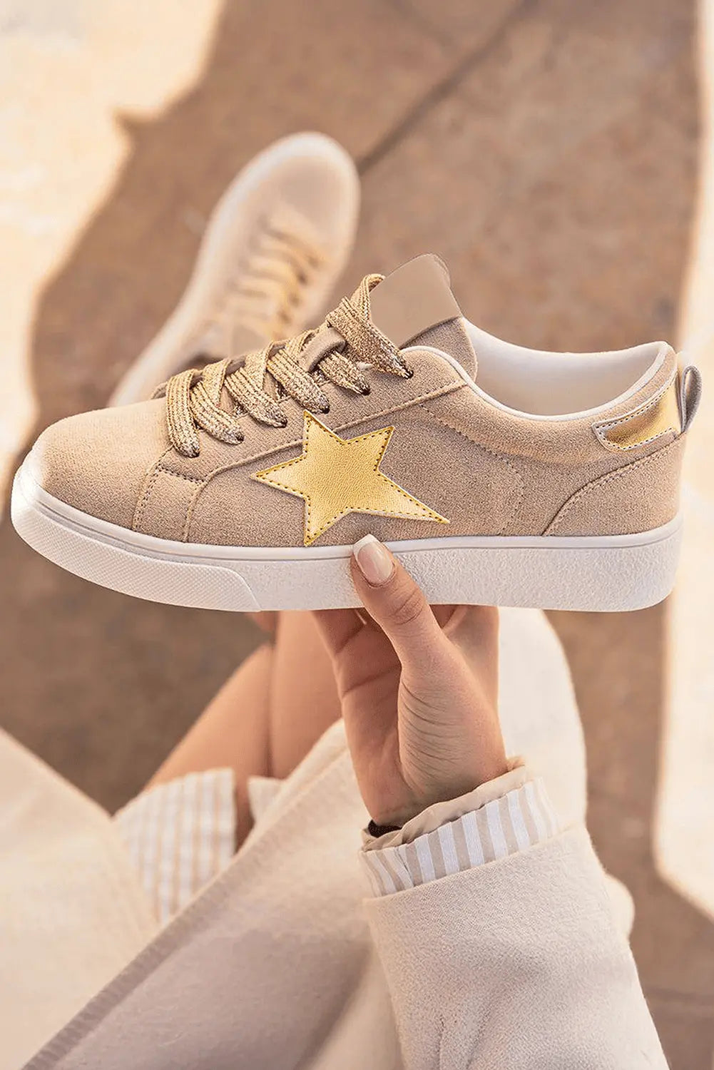 Silver Sequin Star Patch Lace Up Shoes