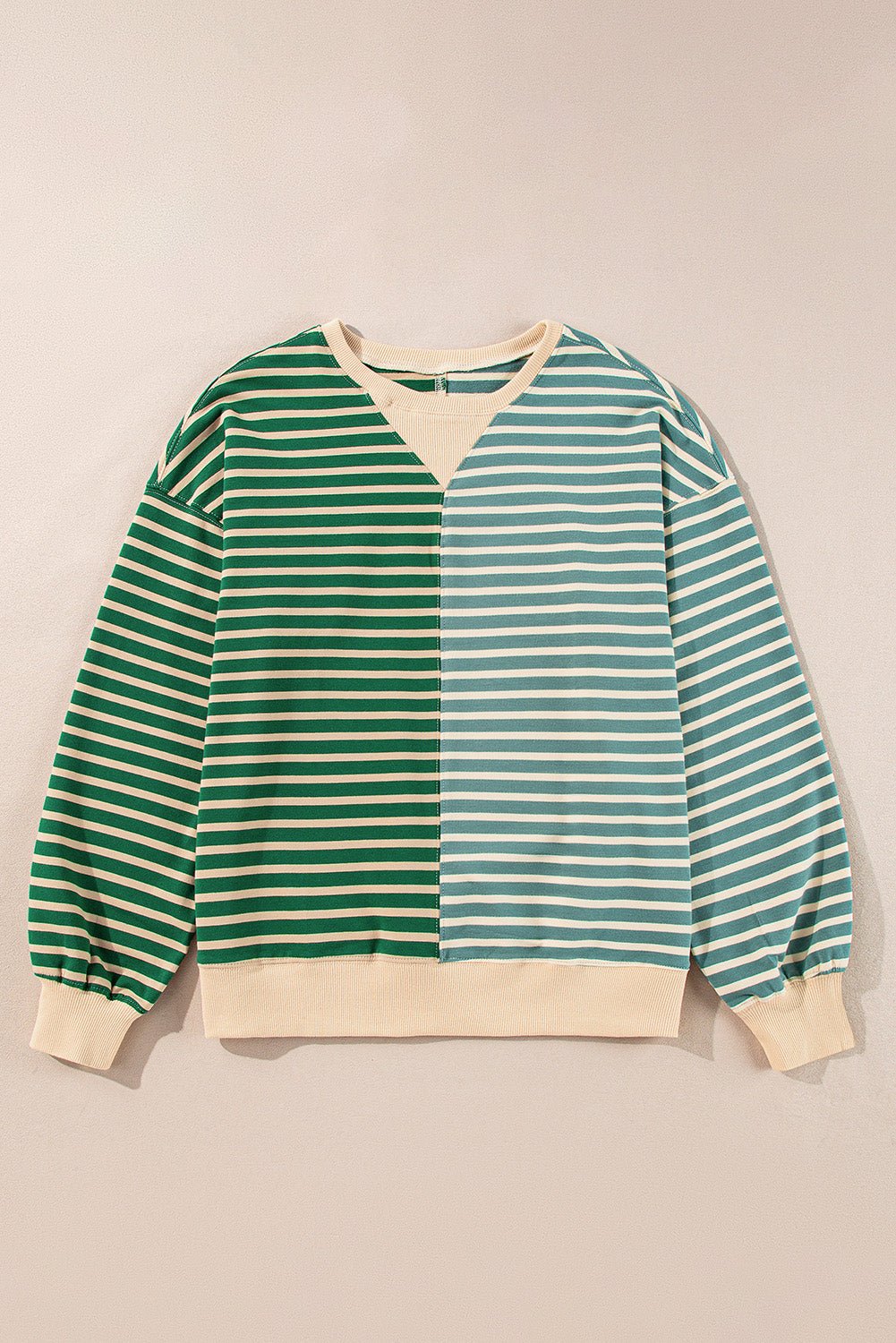 Sky Blue Stripe Colorblock Drop Shoulder Oversize Sweatshirt