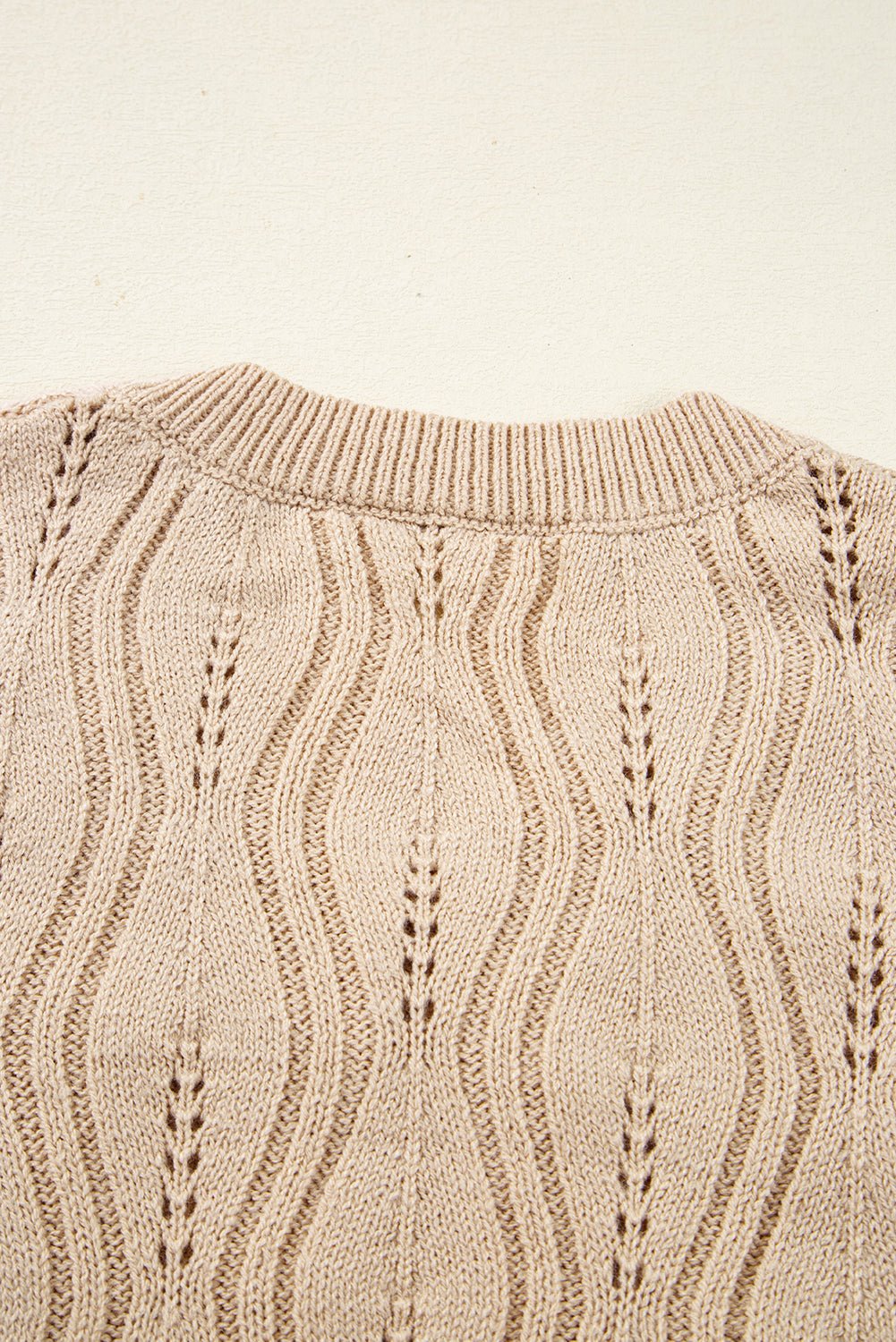 Smoke Gray Pearl Beaded Embellished Lace Applique Pointelle Knit Sweater