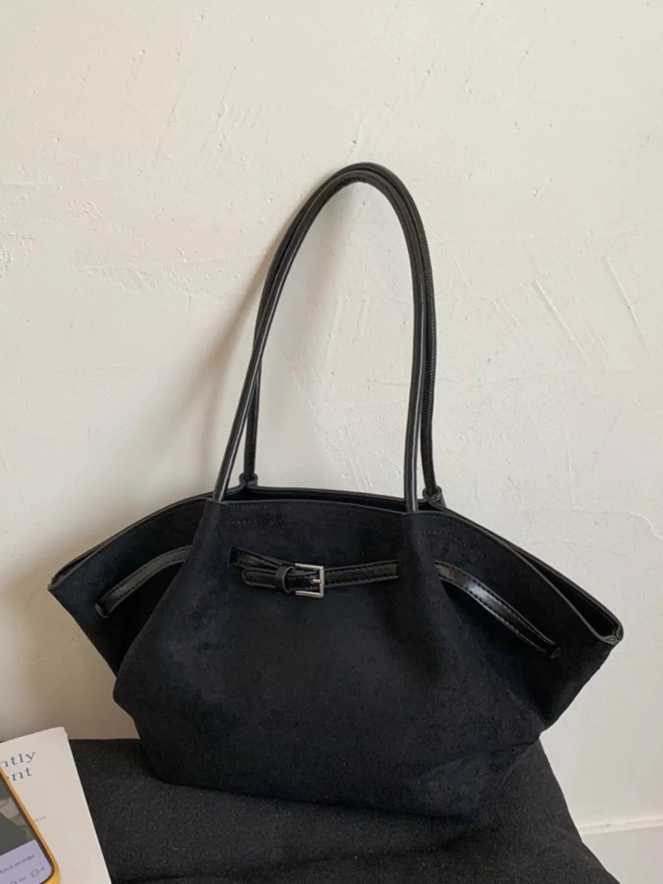Solid Color Buckle Tote Bag